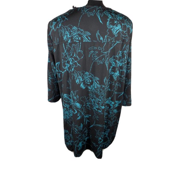 Avenue Women's Black And Teal Floral Blouse Zipper Detail Plus Size 22-24 - Picture 8 of 9